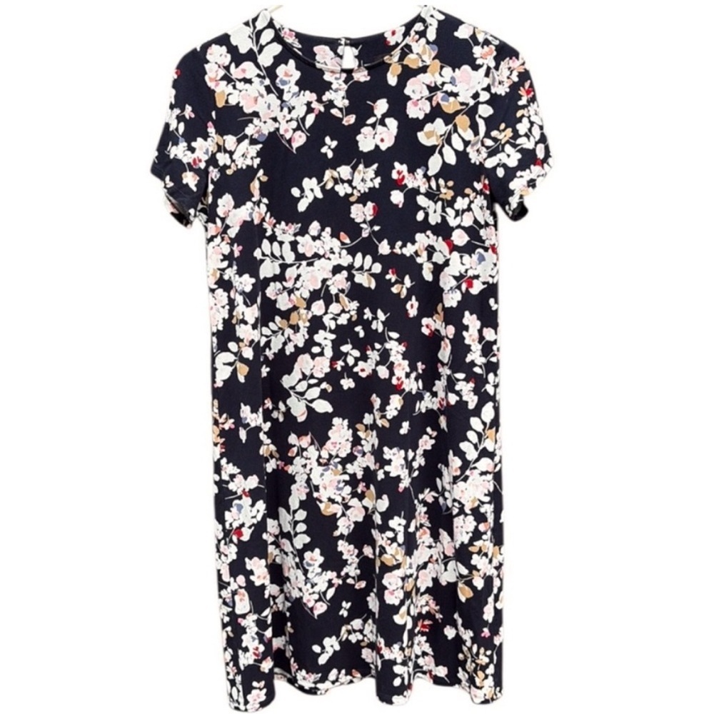 EUC J. Jill Wearever Collection Navy Floral Dress Generous XS